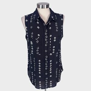 Apt. 9 Medium Button Front Collared Sleeveless Black Pattern Top